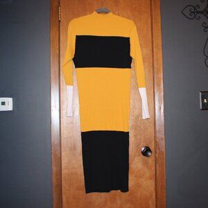 Gabrielle Union Colorblock Ribbed Knit Sweater Dress Mustard Black XXL
